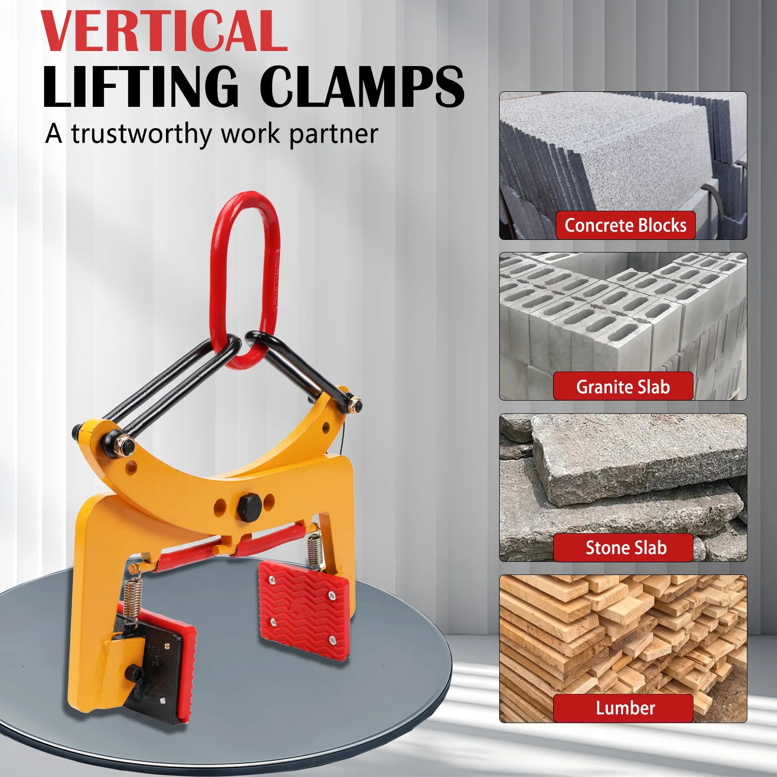 Pallet Puller Clamp Stone Carrying Pliers Lifter Sling Ring Stone Clamp 280kg Jaw Opening 6-24cm - Image 3