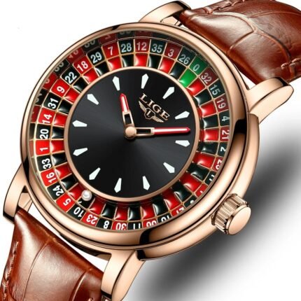 Men’s Leather Watch with Rotating Dial Design