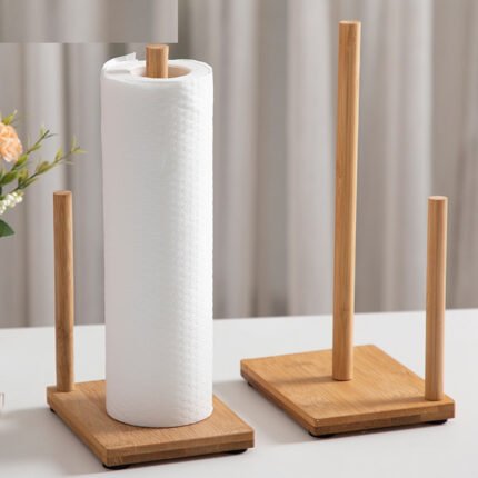 Wooden Paper Towel Stand with 2 Rods